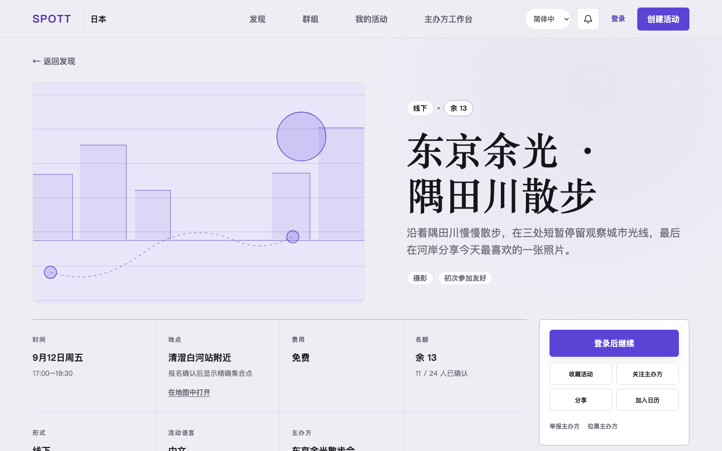 Spott 真实活动详情页面:时间、地点、费用与名额